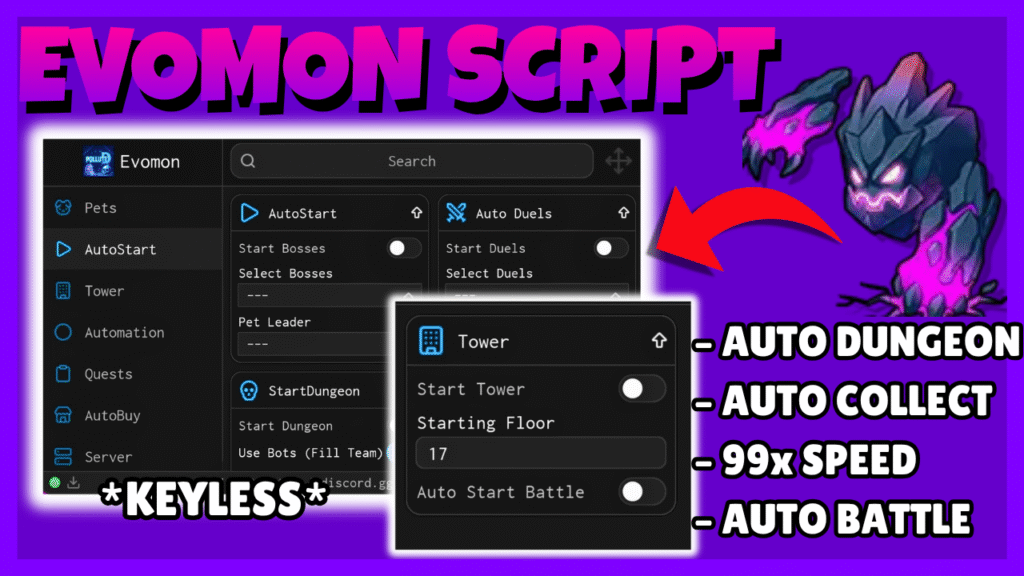 Evomon Script | AUTO CATCH, AUTO BATTLE, GOD MODE (No Key) 1st channel script 2